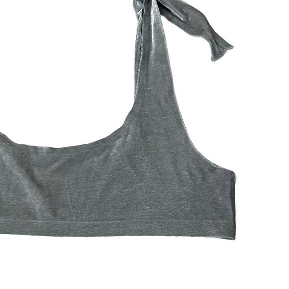 Urban Outfitters Out From Under Velvet Bralette Top Size L Silver Tie Straps Bra - Picture 8 of 8